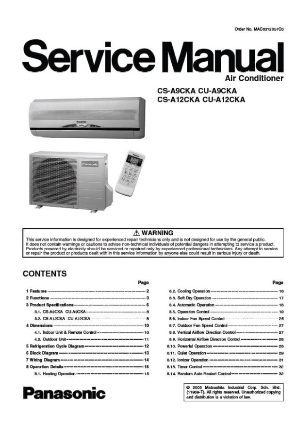 CS-A9CKA, CS-A12CKA, CU-A9CKA, CU-A12CKA